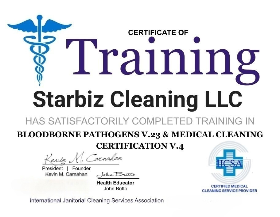 Bloodborne Pathogens Medical Cleaning certificate